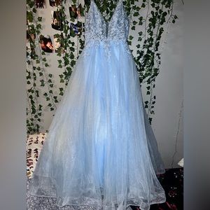 A Touch of Grace prom dress, baby blue with sparkles and a lace top, (size 16)